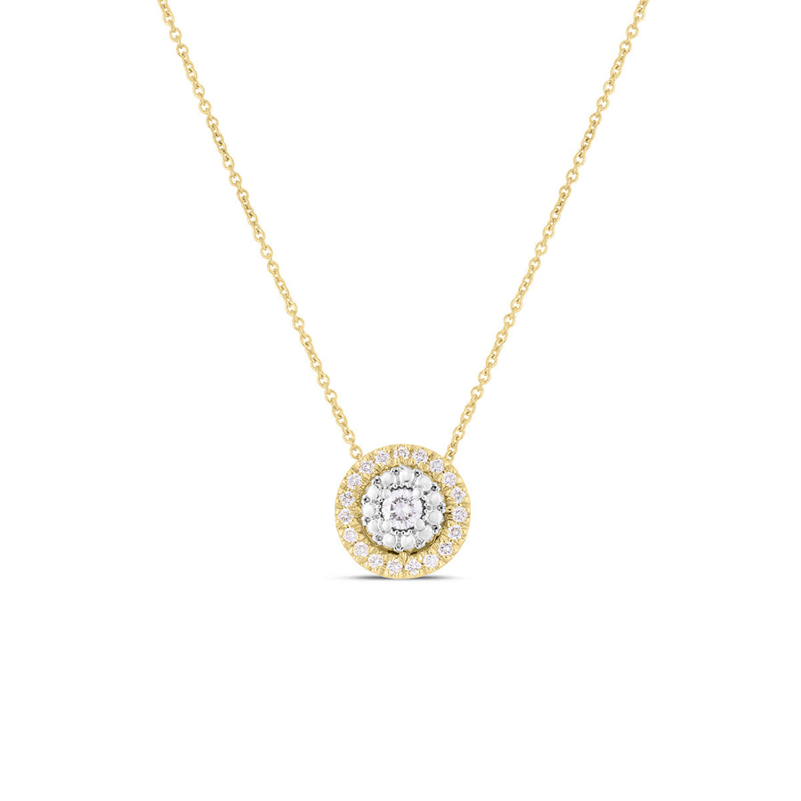 18K Yellow and White Gold Small Pave Dot Necklace