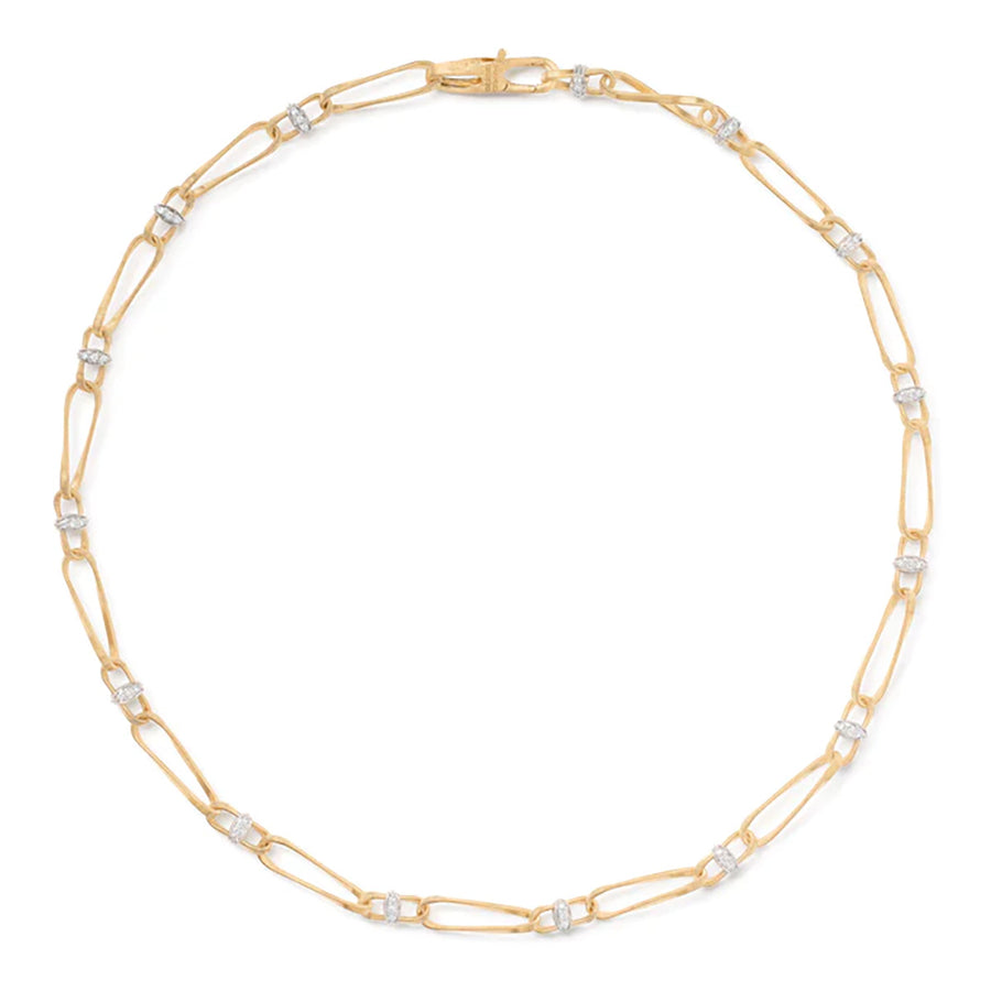 18K Yellow Gold Twisted Coil Link Necklace With Diamonds