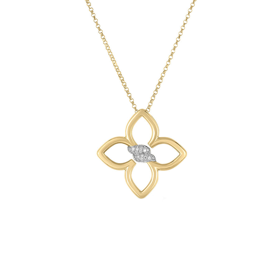 18K Yellow and White Gold Cialoma Small Diamond Flower Necklace