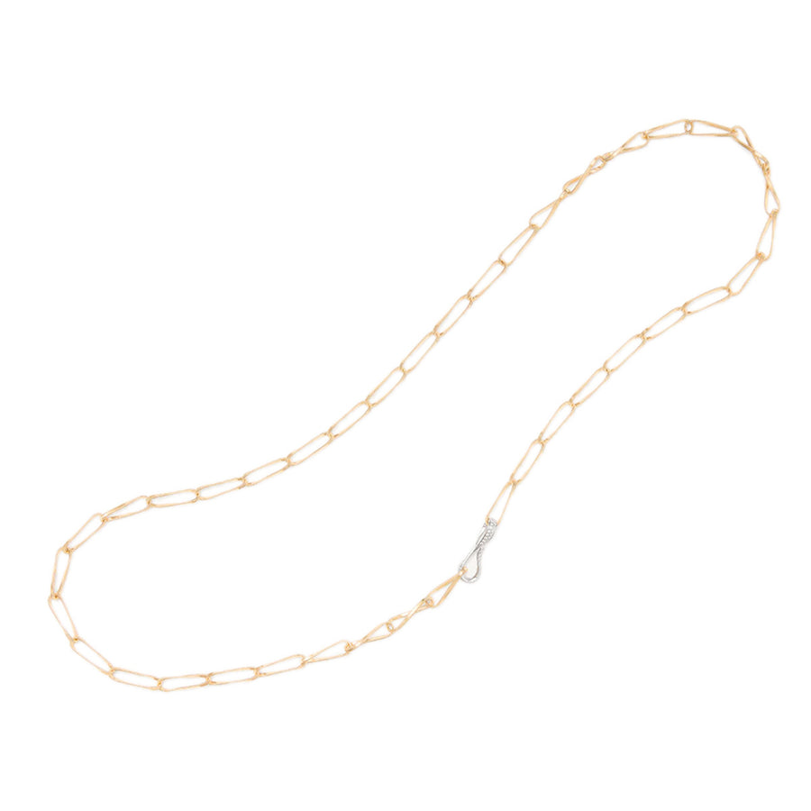 18K Yellow Gold Twisted Coil Link Lariat With Diamond Clasp