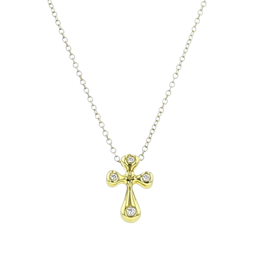 18K Yellow Gold Diamond Cross Pendant Necklace