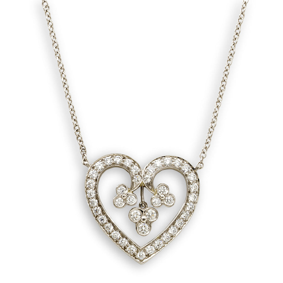 Platinum Lace Heart Pendant Necklace