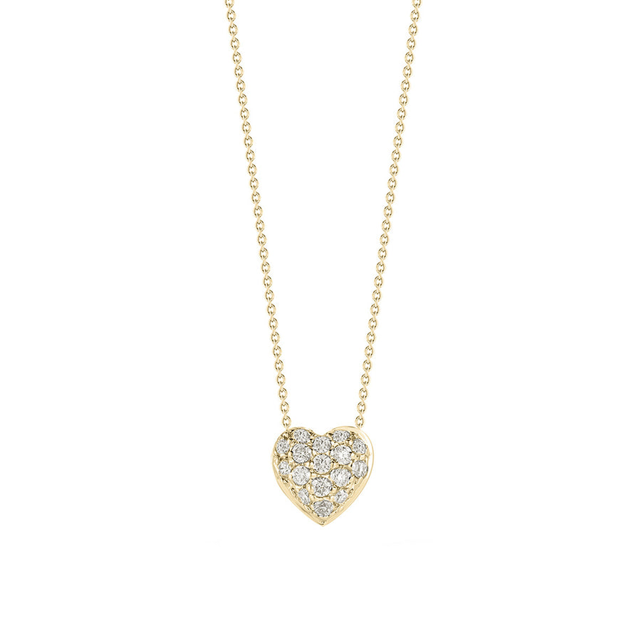 18K Yellow Gold Tiny Treasures Diamond Puffed Heart Necklace