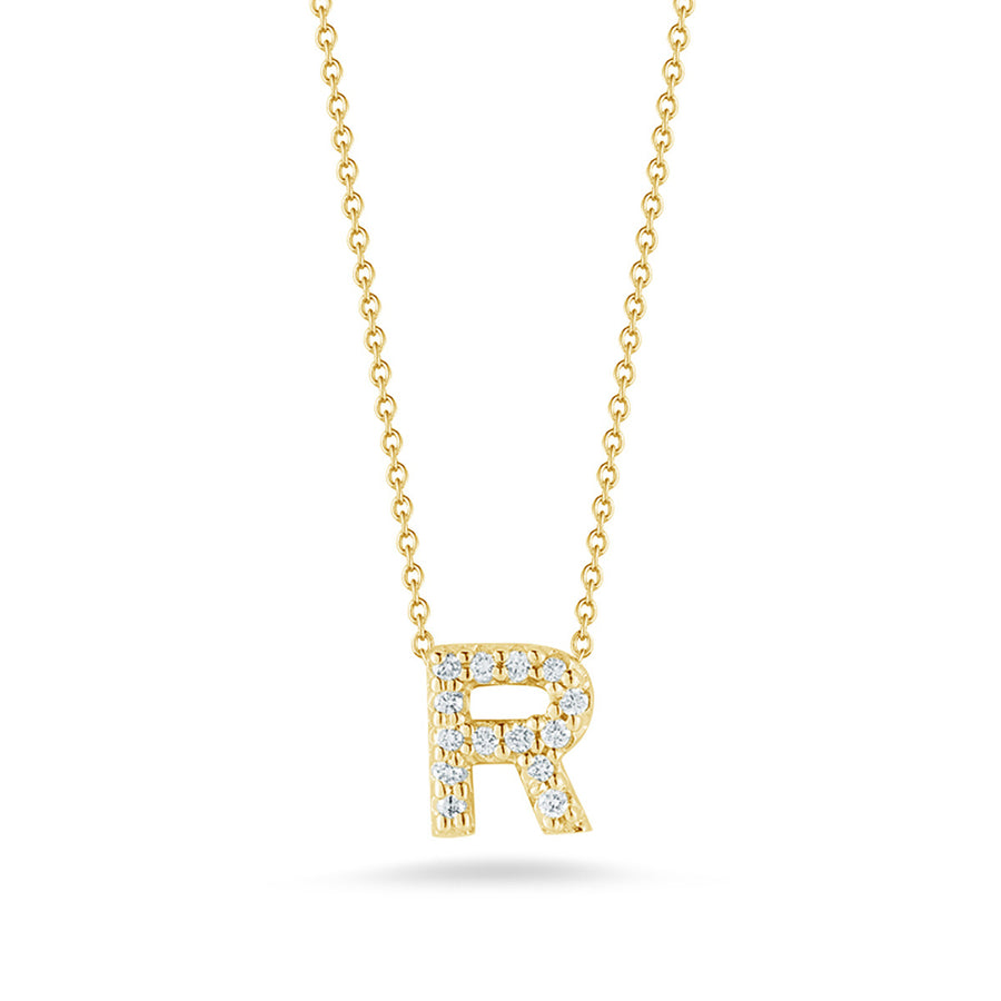 Love Letter Diamond Initial R Necklace in Yellow Gold