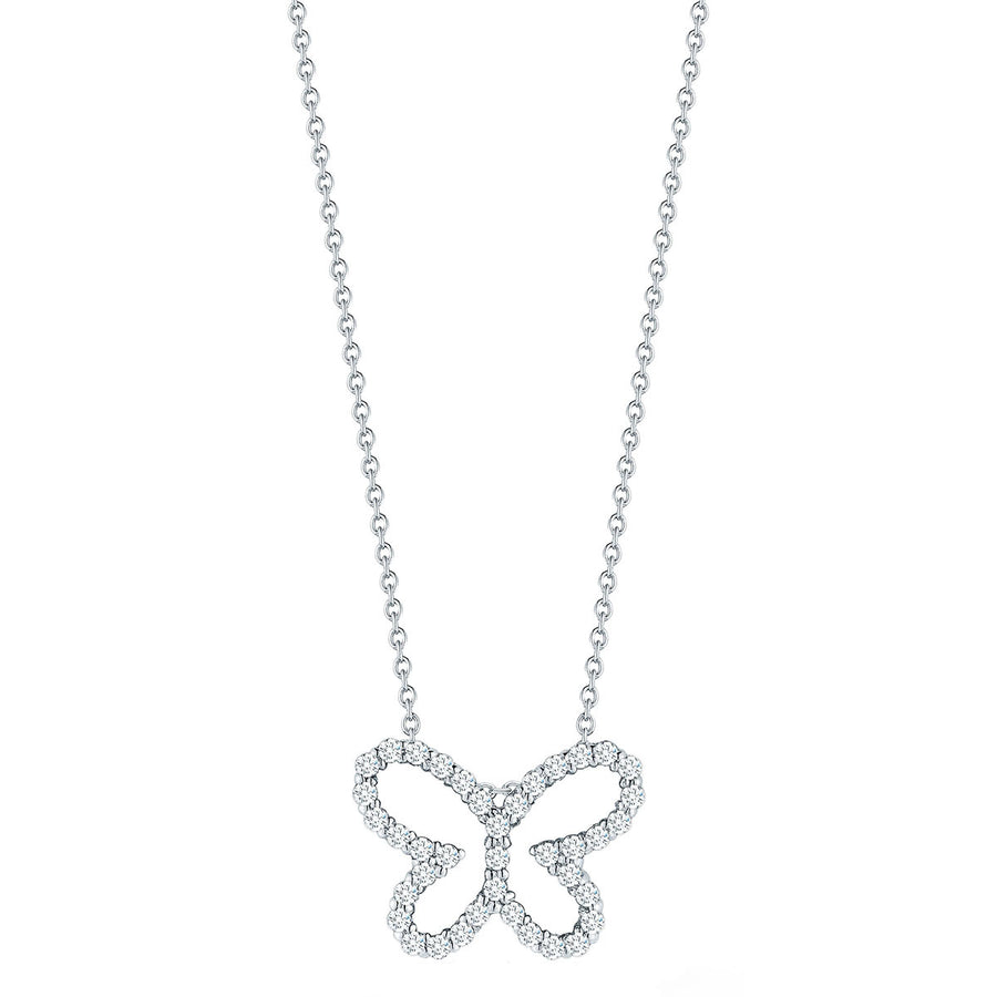 18K W Diamond Outline Butterfly Necklace