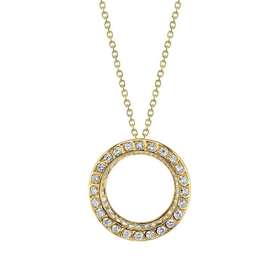 Scallop Artisan Pave Circular Yellow Gold Pendant