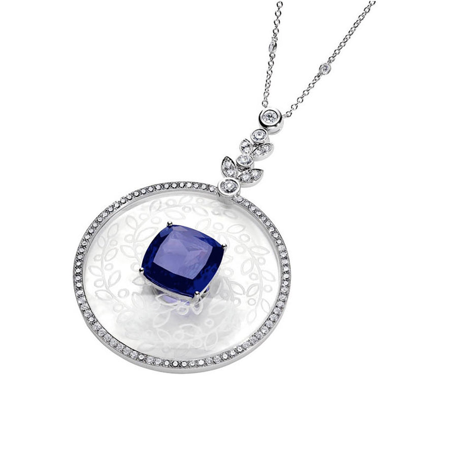 Platinum Tanzanite Diamond Optical Glass Necklace