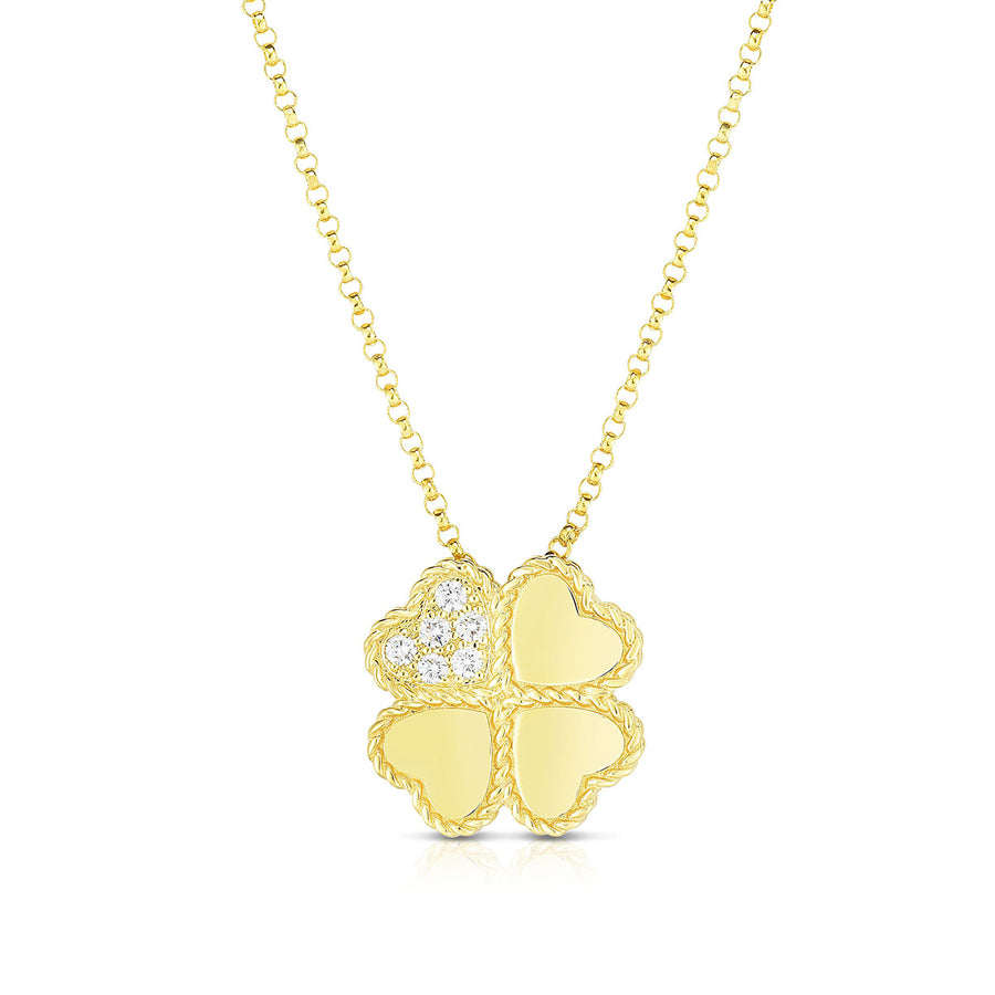 18K Y Princess Four Leaf Clover Diamond Accent Pendant on Chain