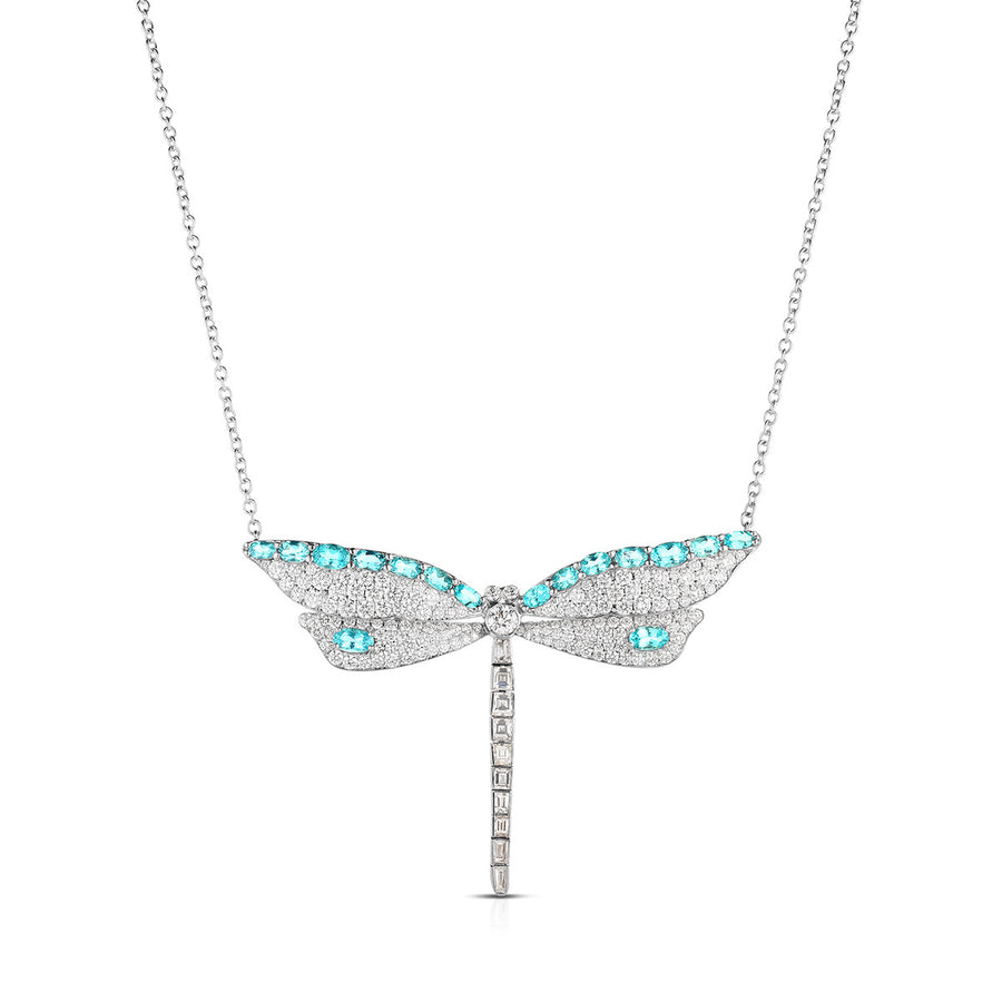 Platinum Diamond and Tourmaline Dragonfly Necklace