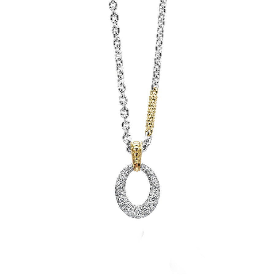 Caviar Lux Diamond Oval Drop Pendant Necklace
