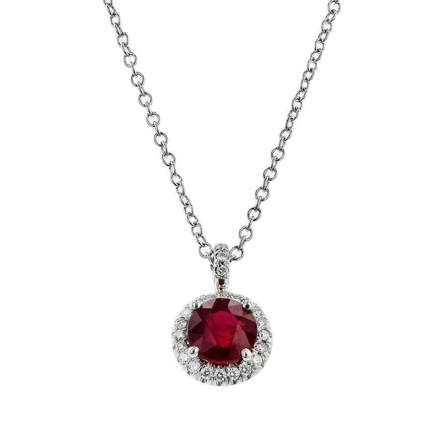 Ruby and Diamond Halo Pendant