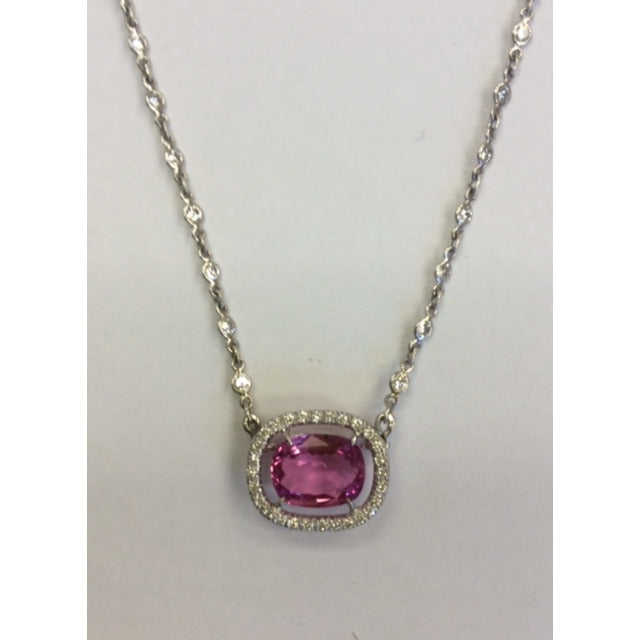 Pink Sapphire & Diamond Estate Pendant Necklace