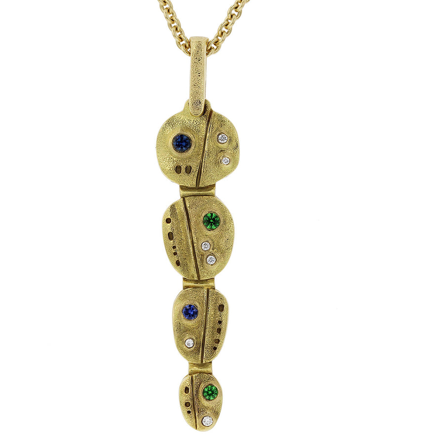 Gold Diamond, Sapphire, and Tsavorite Cascade Pendant