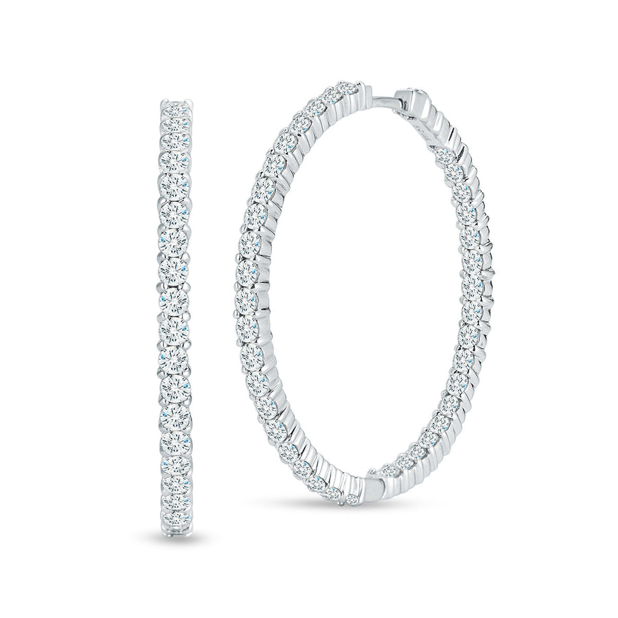 18K White Gold Large Inside Outside Diamond Hoop Earrings