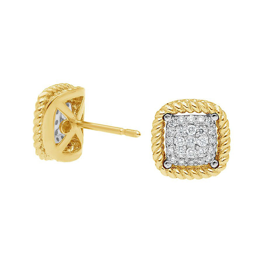 18K Square Pave Diamond Stud Earrings