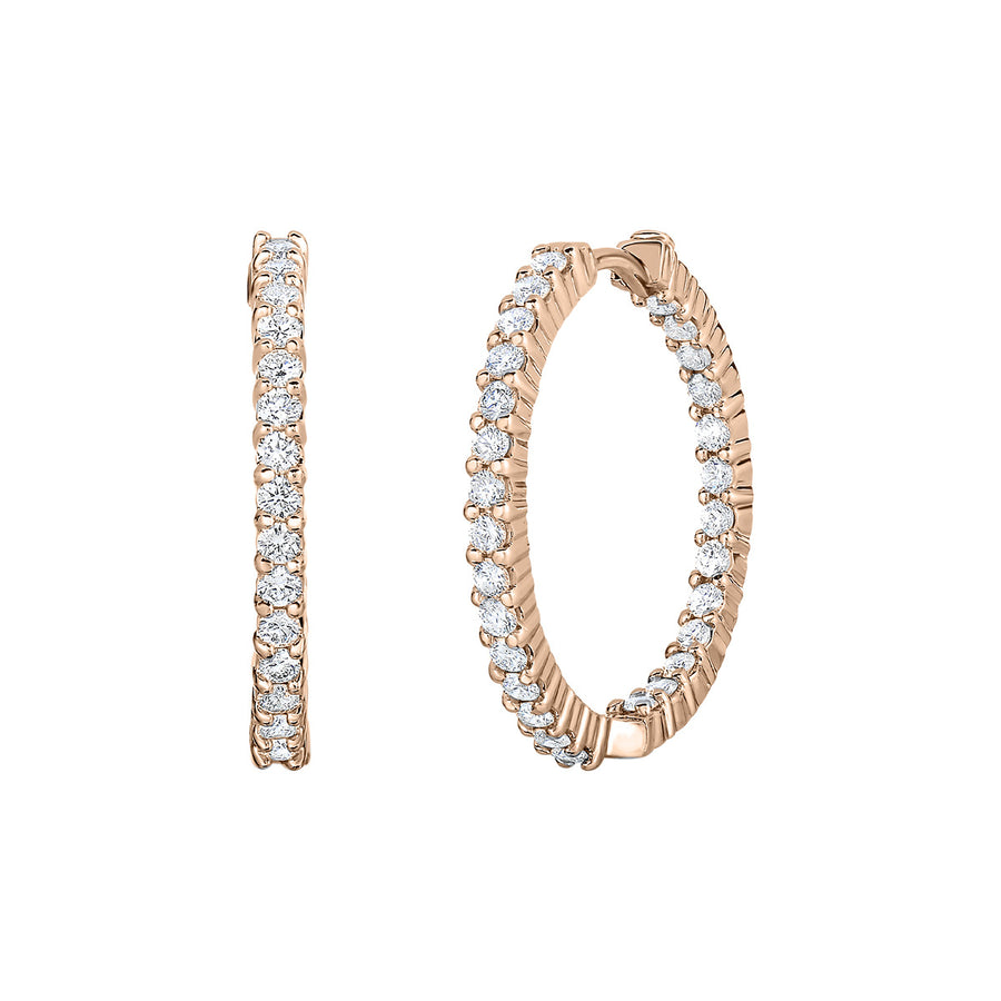 18K Rose Gold Small Inside Outside Diamond Hoop Earrings