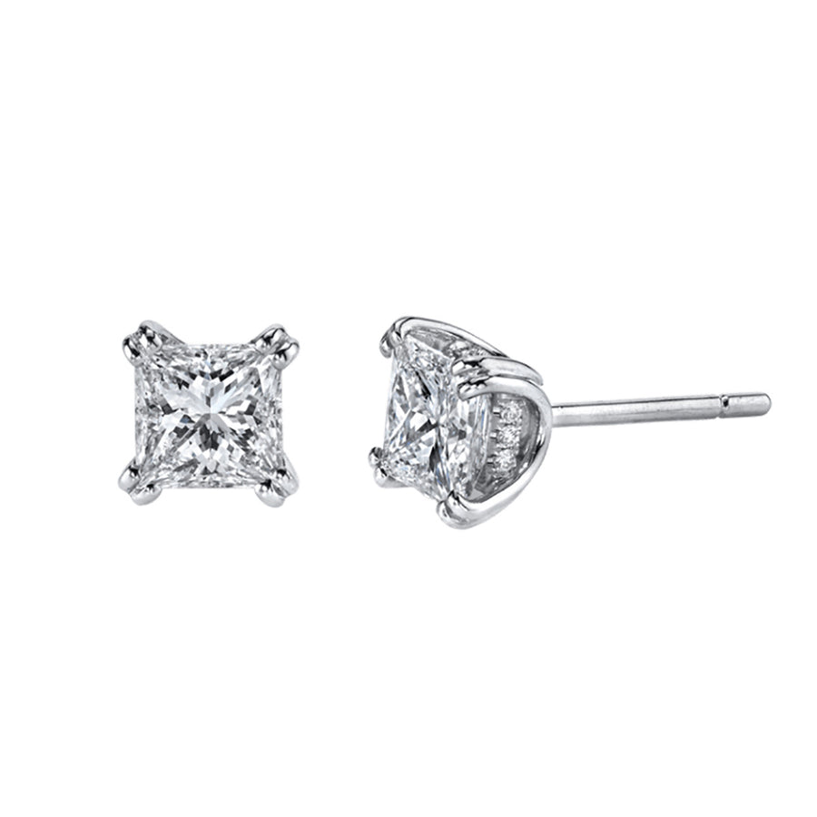 Platinum Square Diamond Studded Earrings