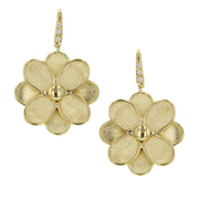 18K Yellow Gold and Diamond French Hook Flower Earrings