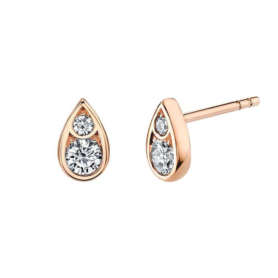 Diamond Scallop Artisan Pave Drop Stud Earrings