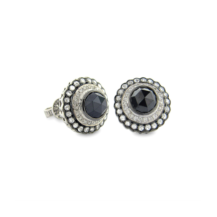 Black Diamond Halo Earrings