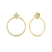 Princess Flower Diamond Flower Earring with Attached Hoop