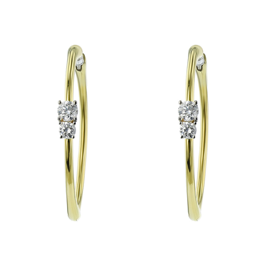 18K Double Diamond 30mm Hoop Earrings