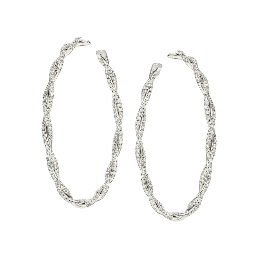 18K Gold Diamond Twist Hoop Earrings