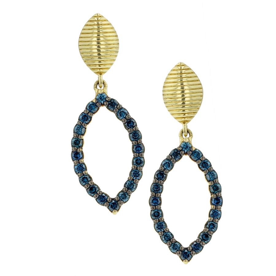 Blue Diamond Open Marquis Shape Strie Earrings