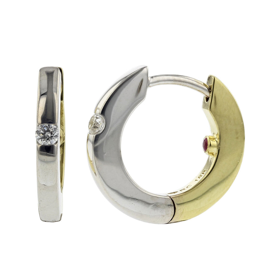 18K White and Yellow Gold Diamond Hoop Earrings