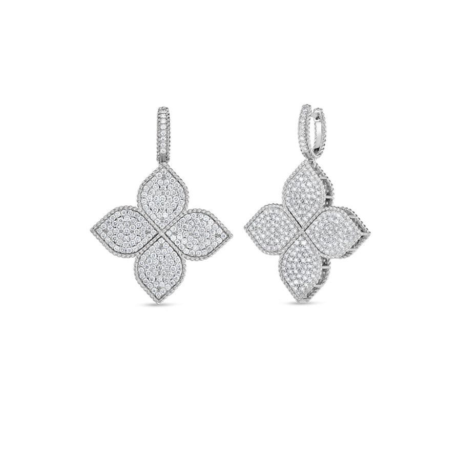 18K Gold Diamond Large Princess Flower Drop Earrings
