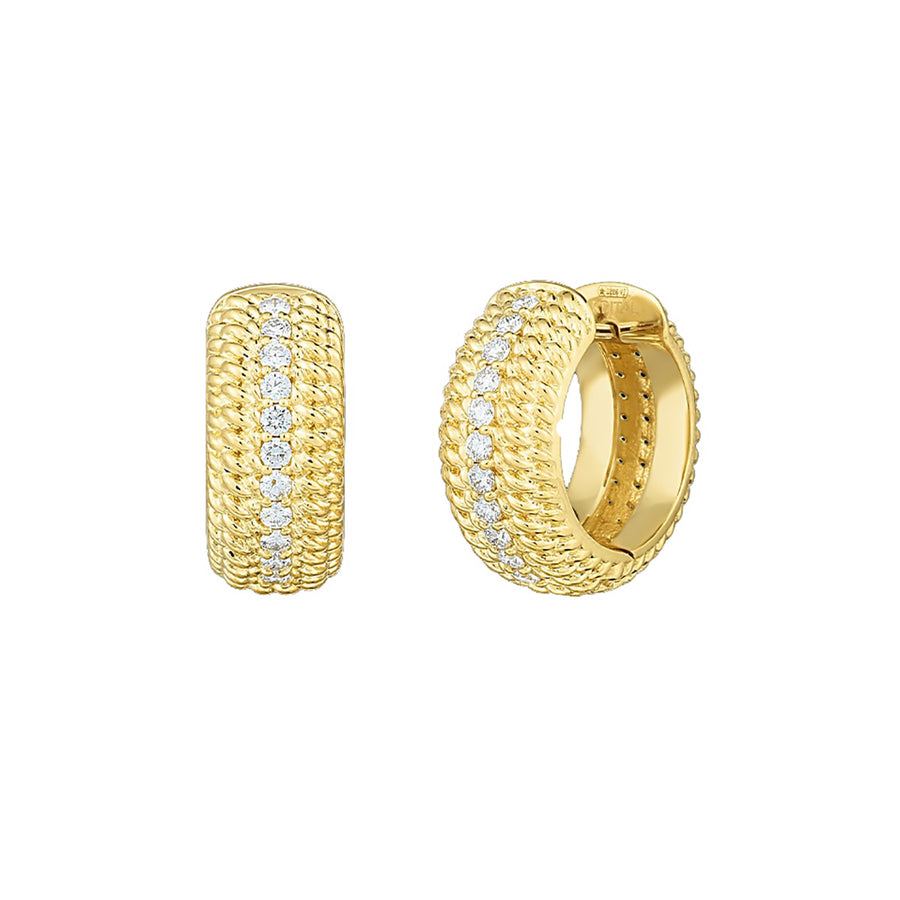 18K Opera Textured Snap Hoop Earrings with Diamonds