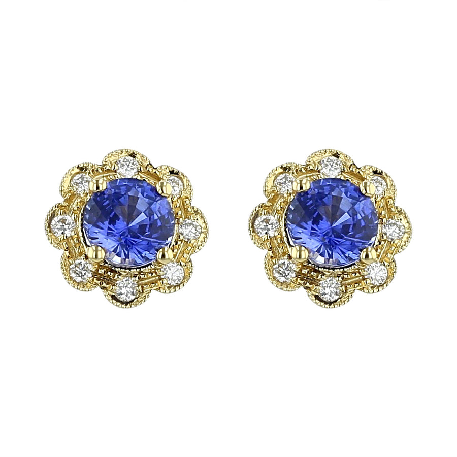 Sapphire and Diamond Floral Stud Earrings