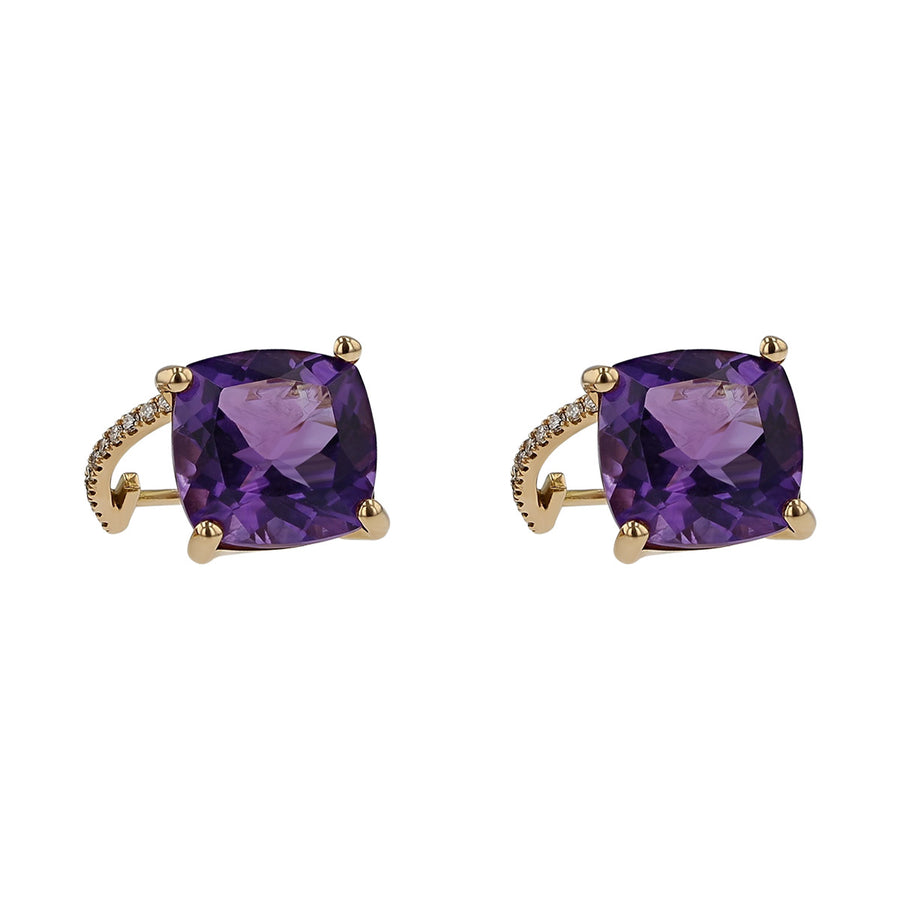 18K Gold Amethyst and Diamond Drop Earrings