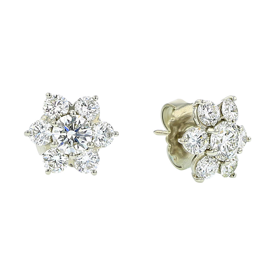Platinum and 18K Gold Diamond Flower Earrings