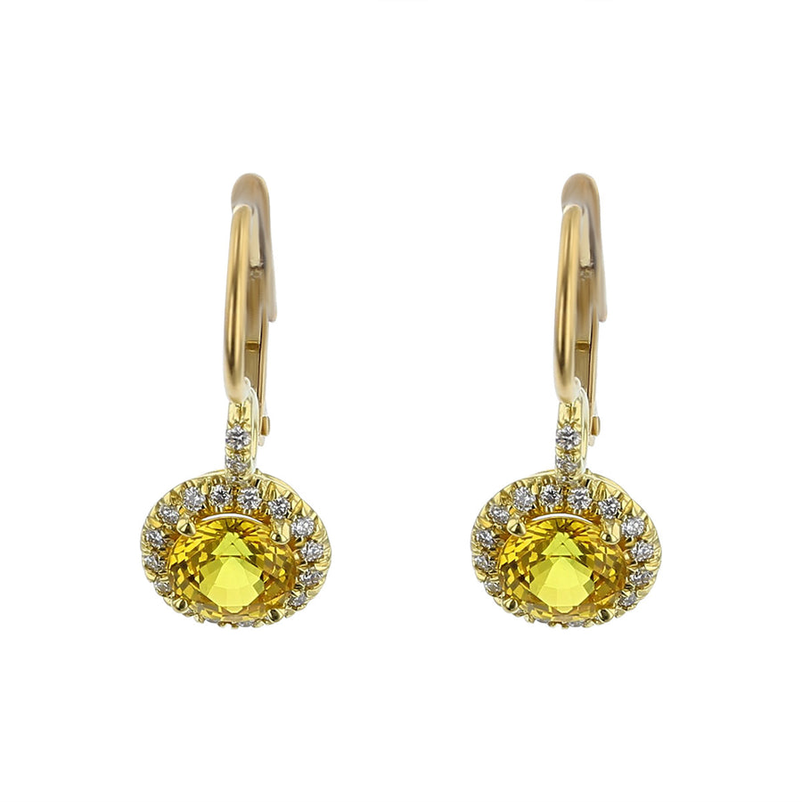 Yellow Sapphire and Diamond Halo Drop Earrings