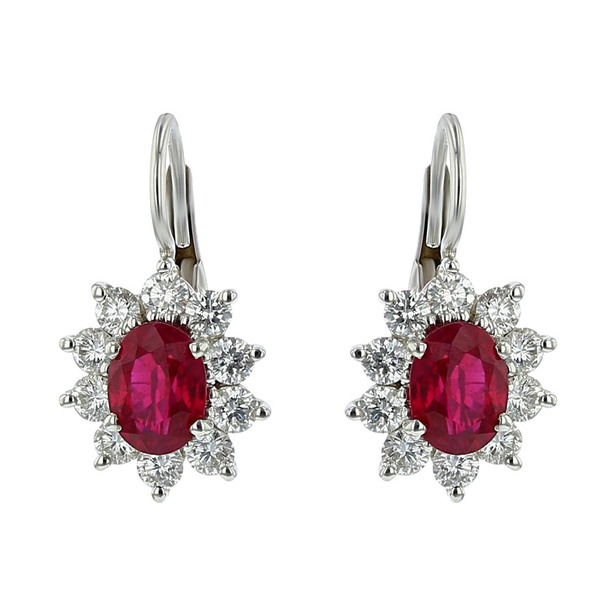 Platinum and 18K White Gold Ruby Diamond Earrings