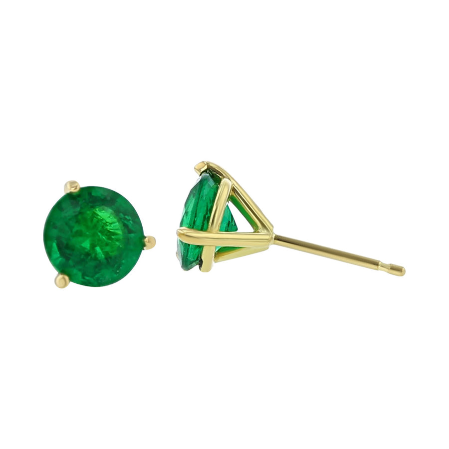 18K Yellow Gold Emerald Stud Earrings
