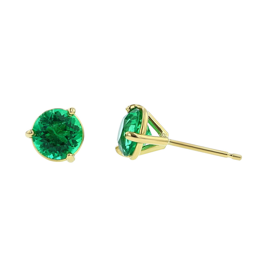 18K Yellow Gold Emerald Stud Earrings