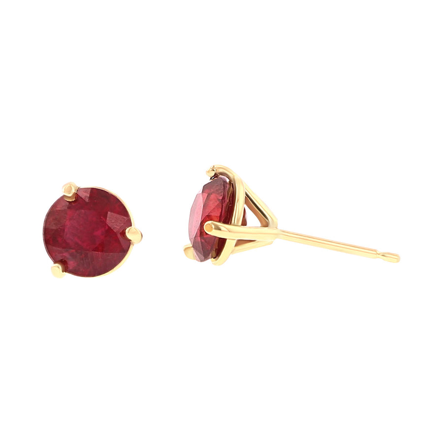 18K Yellow Gold Ruby 3 Prong Stud Earrings