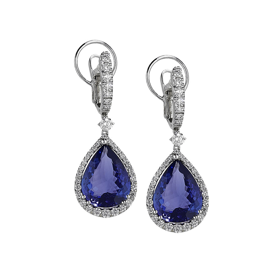 18K White Gold Tanzanite and Diamond Dangle Earrings