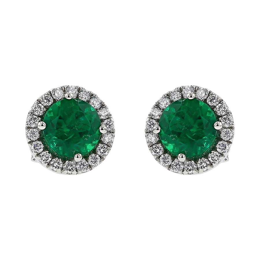 Zambian Emerald and Diamond Halo Stud Earrings