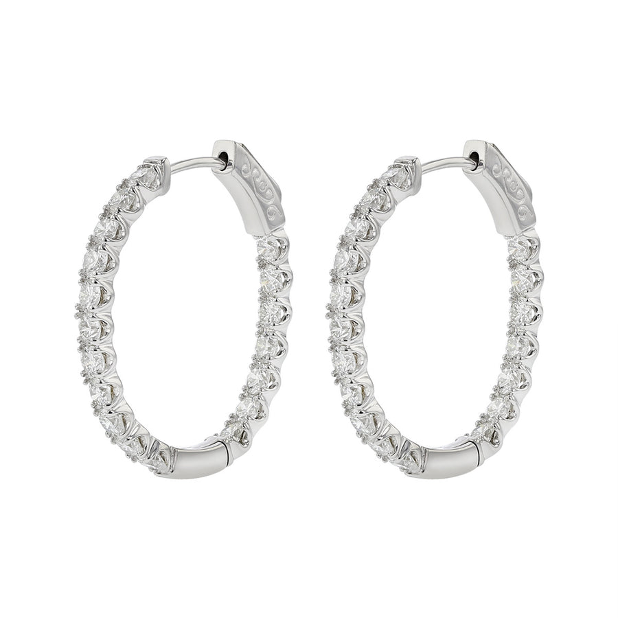 14K Gold Oval Inside Out Diamond Hoop Earrings