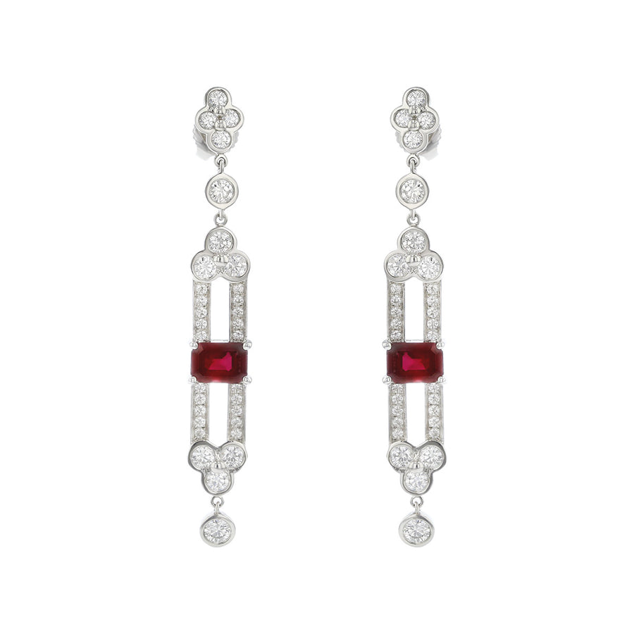 Emerald-cut Ruby and Diamond Lace Drop Earrings