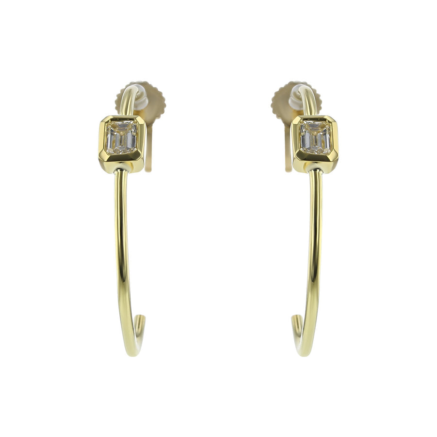 Classic Diamond Emerald Cut Hoop Earrings