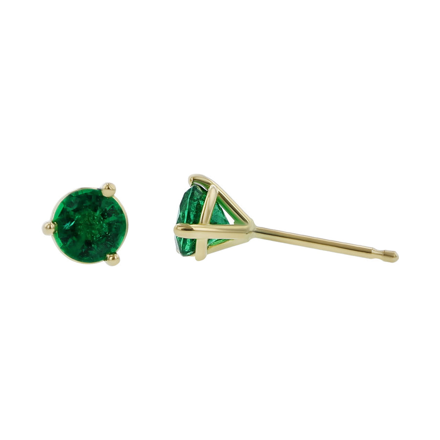 18K Yellow Gold Emerald Stud Earrings