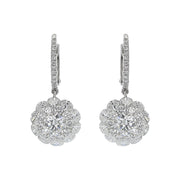 18K White Gold Brilliant Diamond Halo Drop Earrings