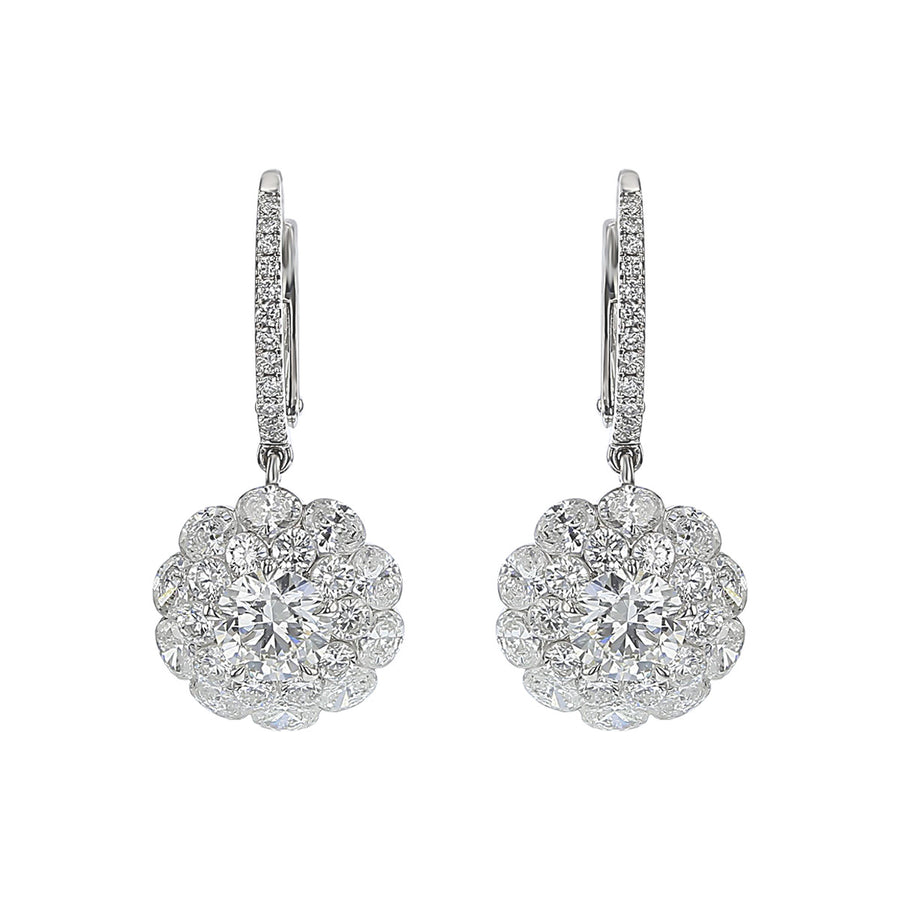 18K White Gold Brilliant Diamond Halo Drop Earrings