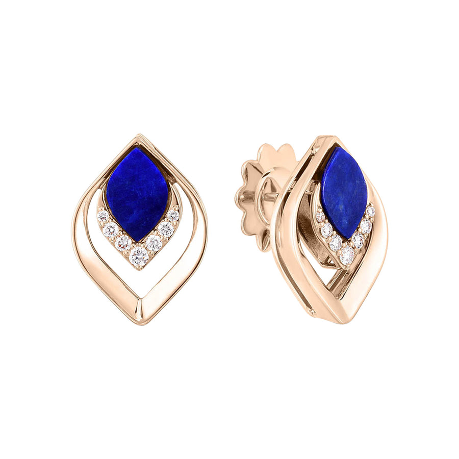 Lapis and Diamond Petal Stud Earrings