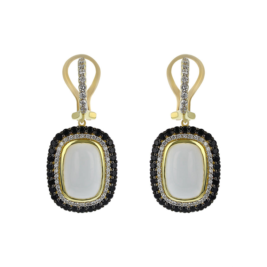 White Onyx, Diamond and Spinel Halo Earrings