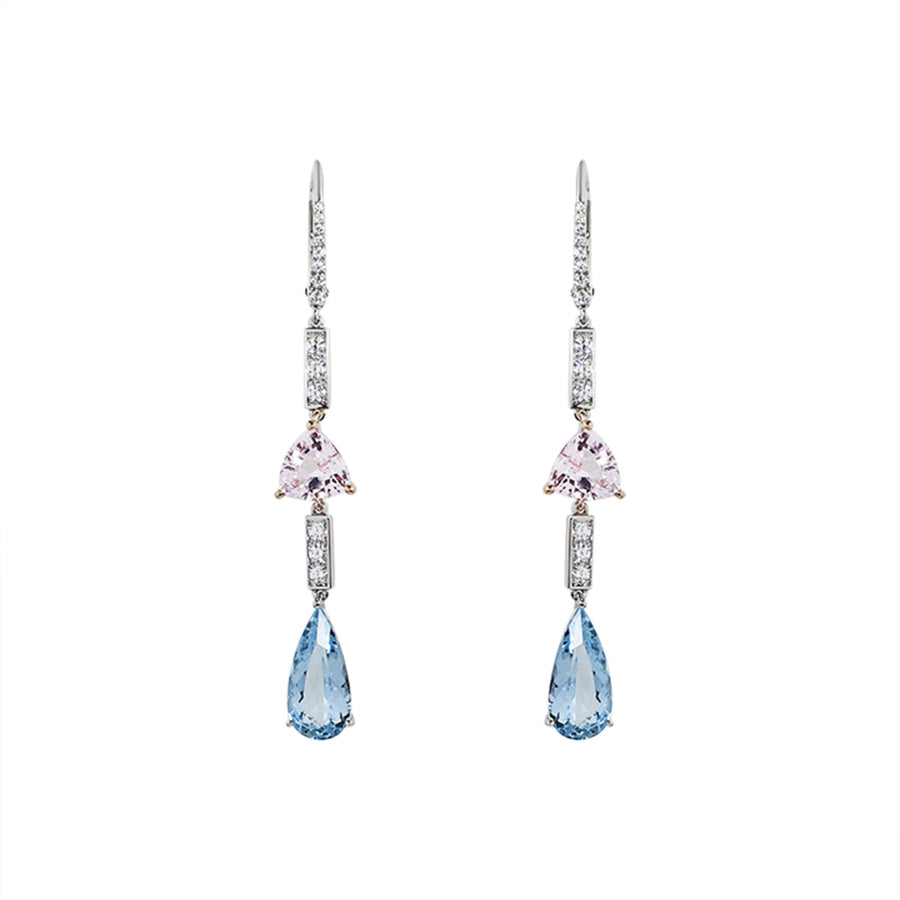 Aquamarine, Morganite and Diamond Drop Earrings